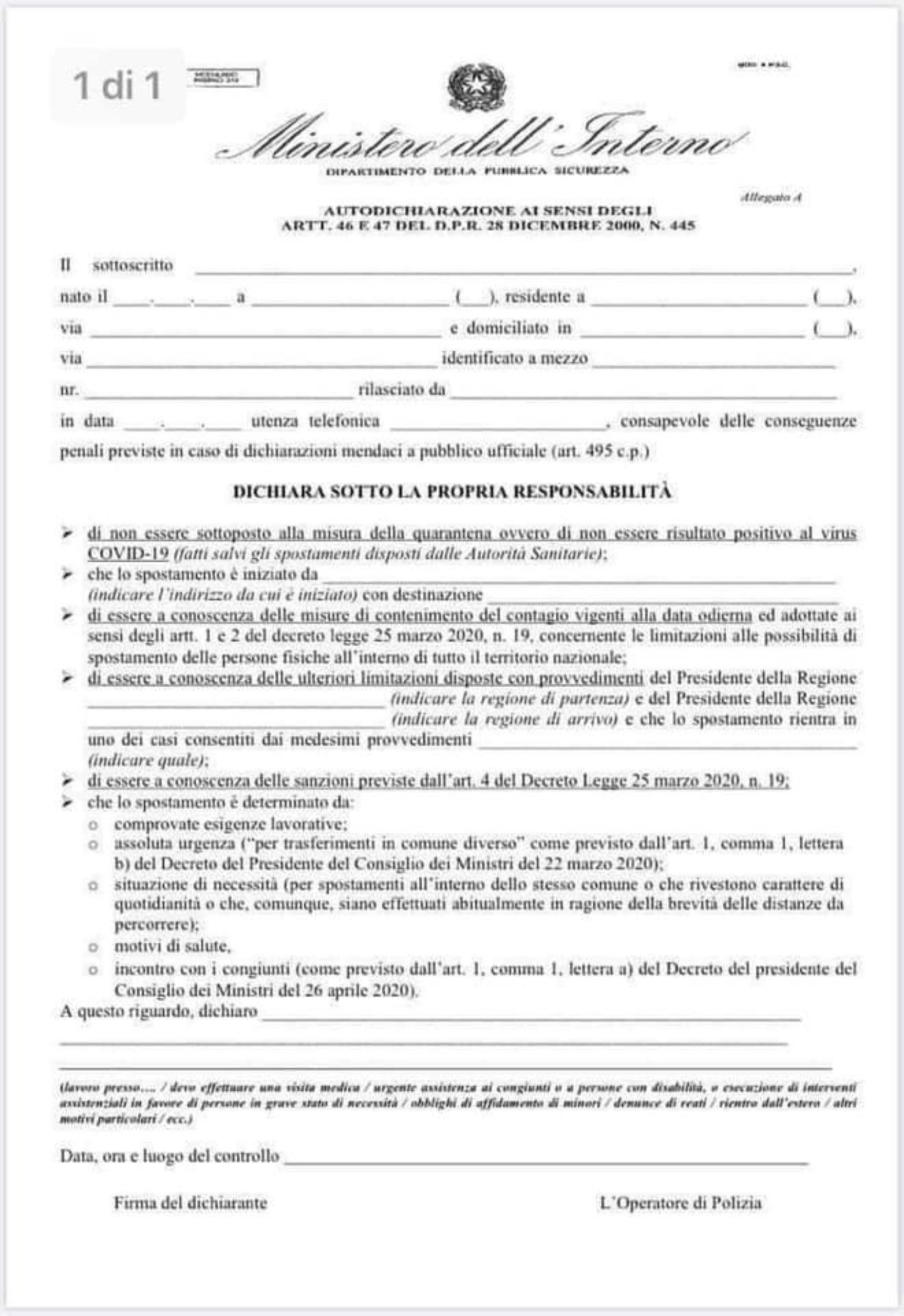 Modulo Autocertificazione Pdf Da Stampare